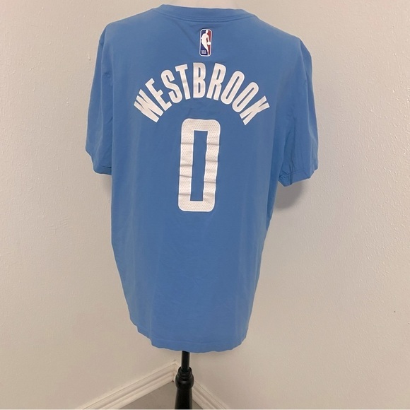NBA Nike Tee H-Town “Russell Westbrook 0” Light Blue Name & Number T-Shirt XL - Picture 3 of 5